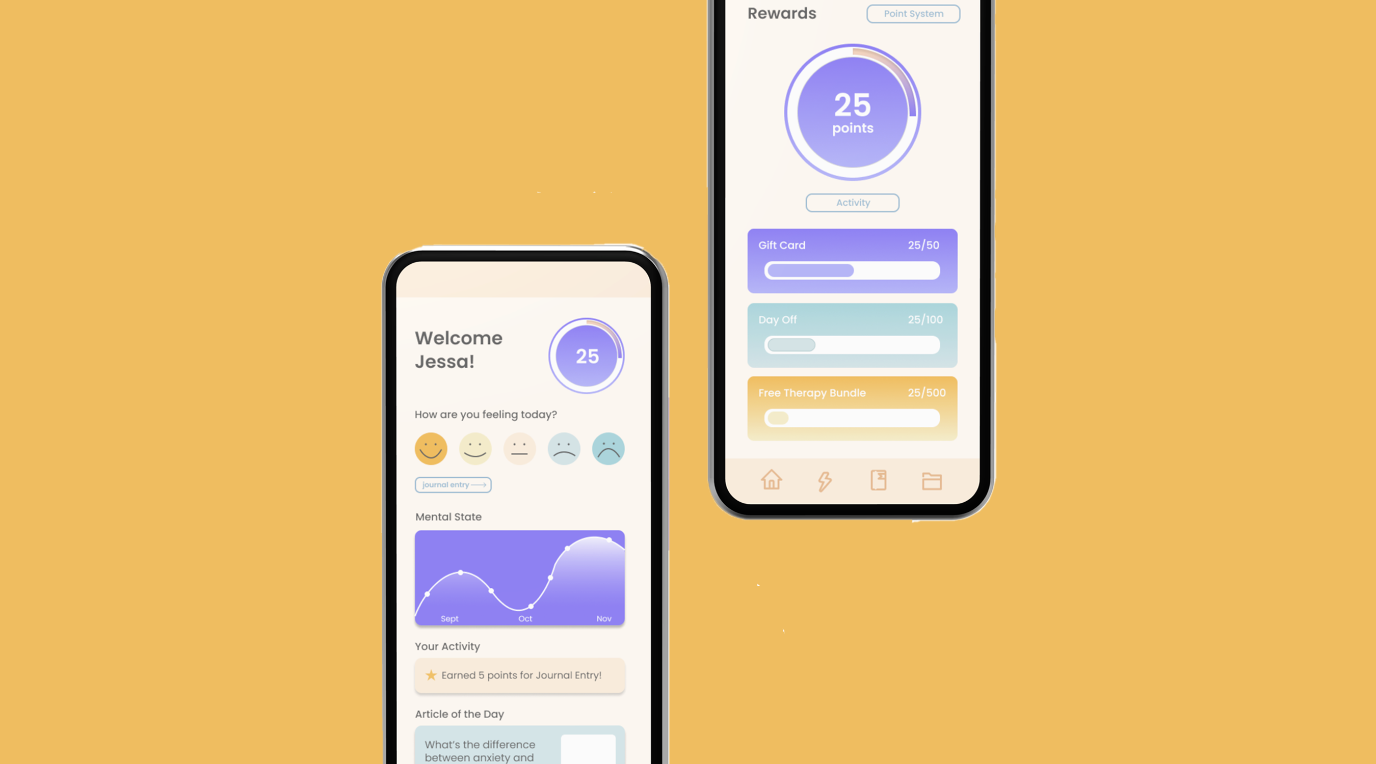 two phones displaying Livewell user interface on a yellow background