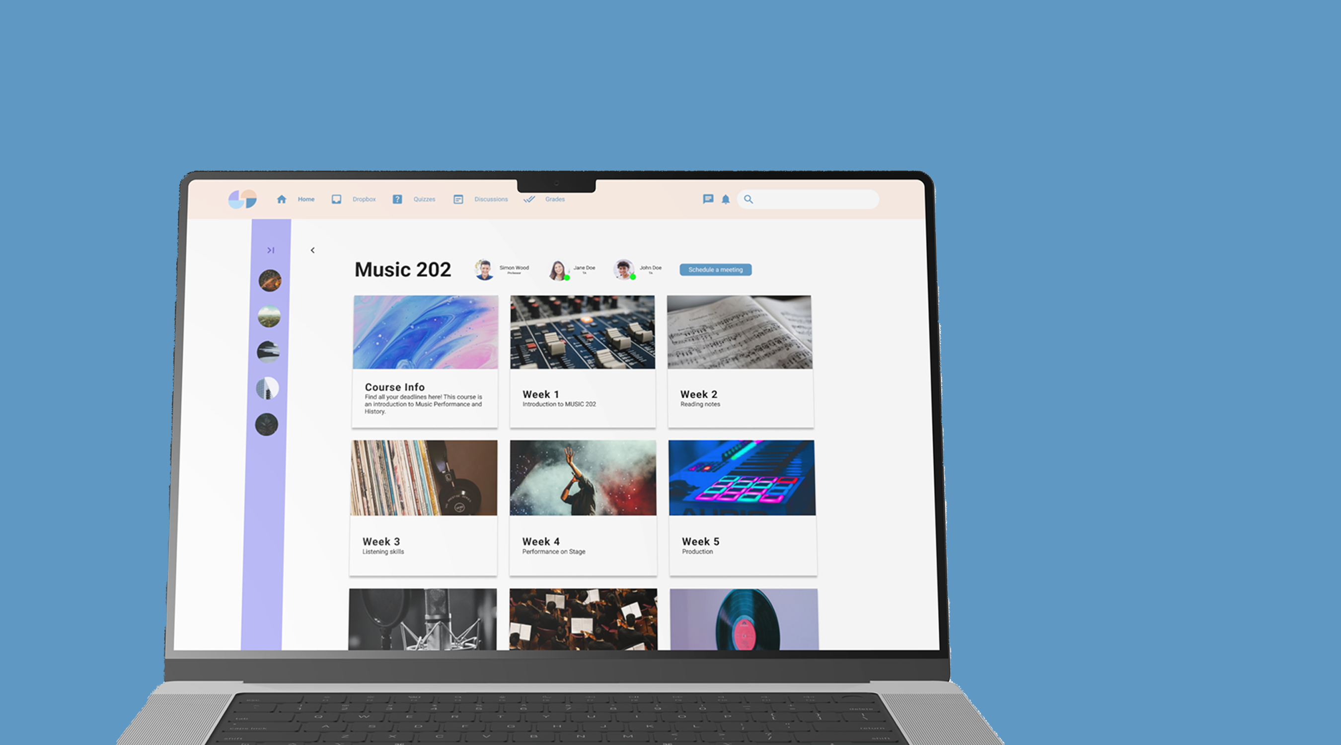 laptop displaying Studium user interface on a blue background